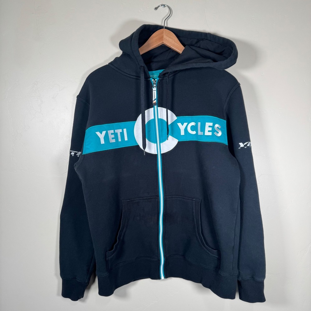 Yeti Cycles Hoodie Mens Medium Black Colorado Full Zip Sweatshirt MTB Logo